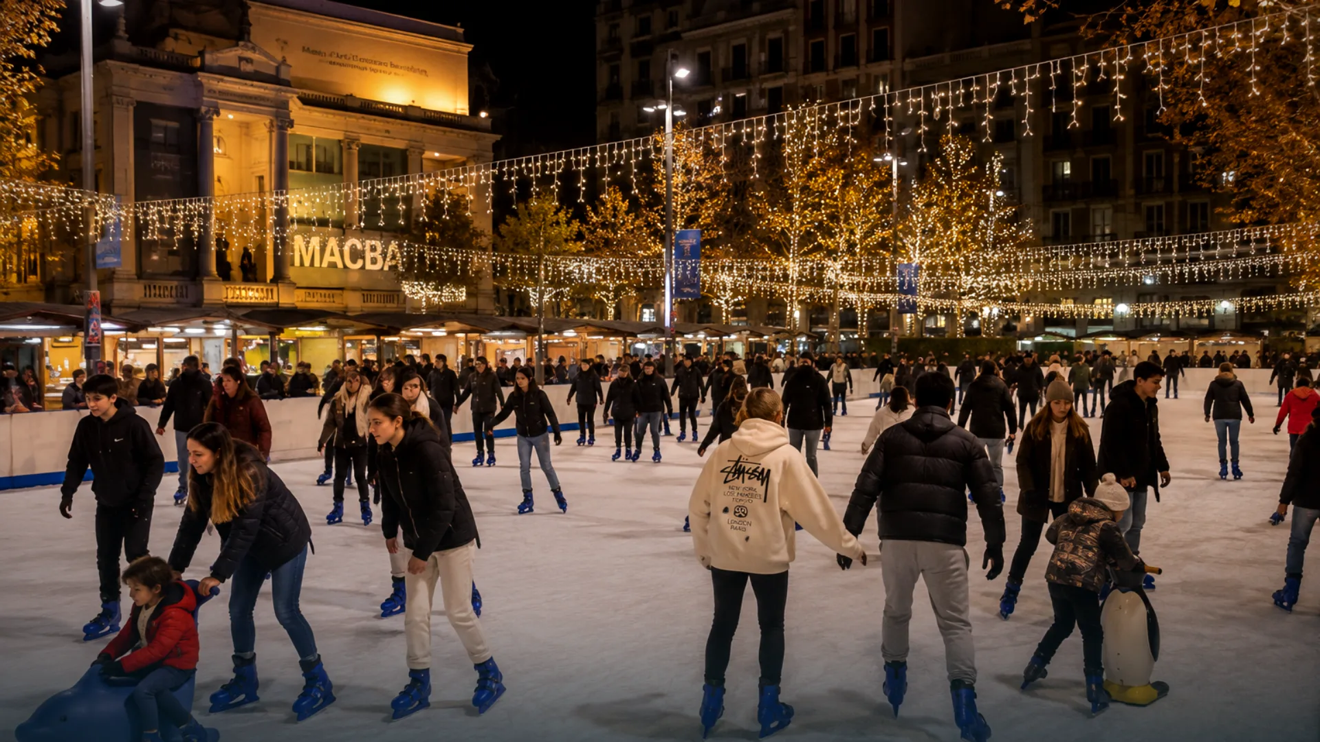 Pista de hielo en una plaza de Barcelona