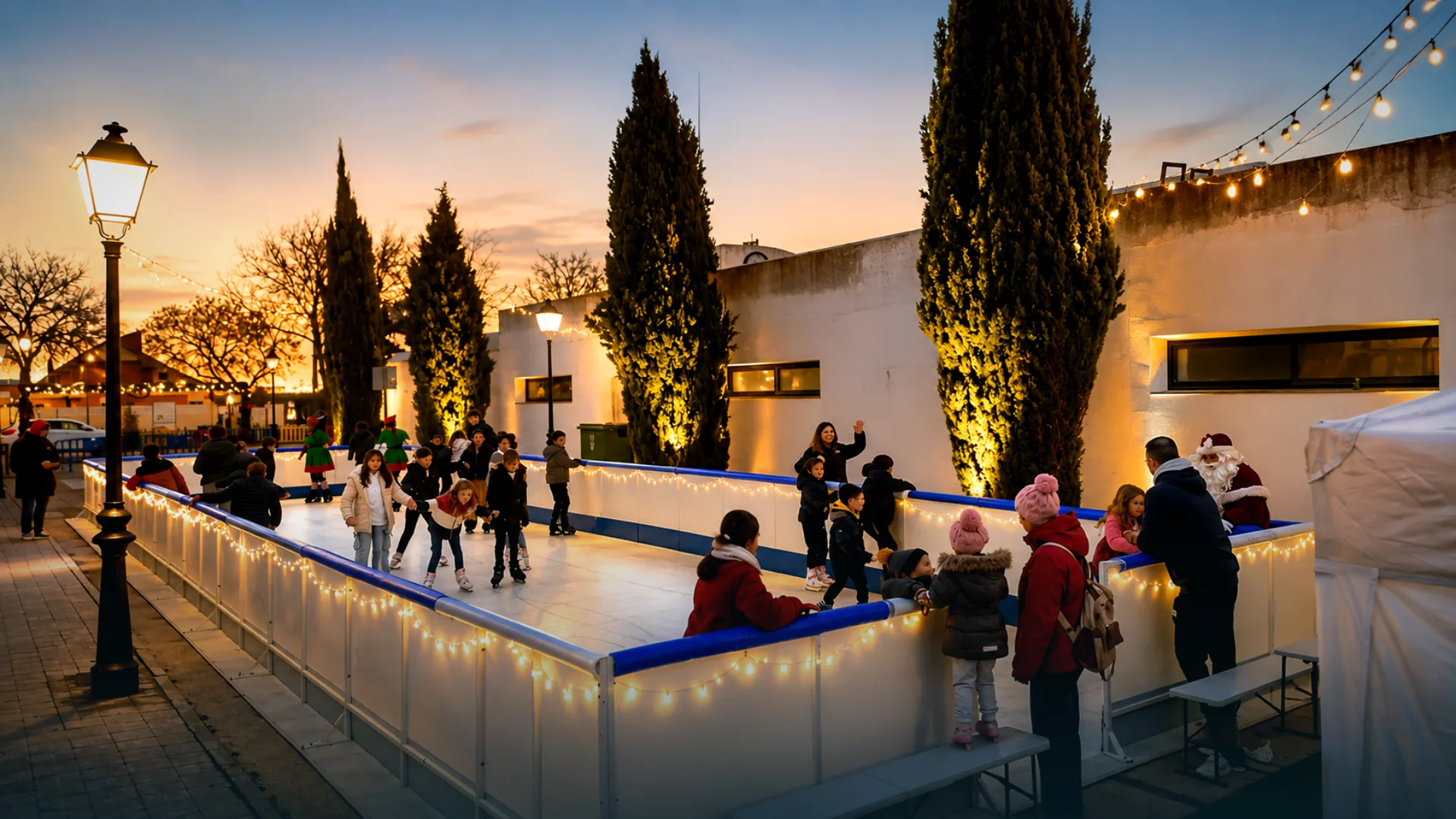 Pista de hielo en una plaza durante la campaña de Navidad