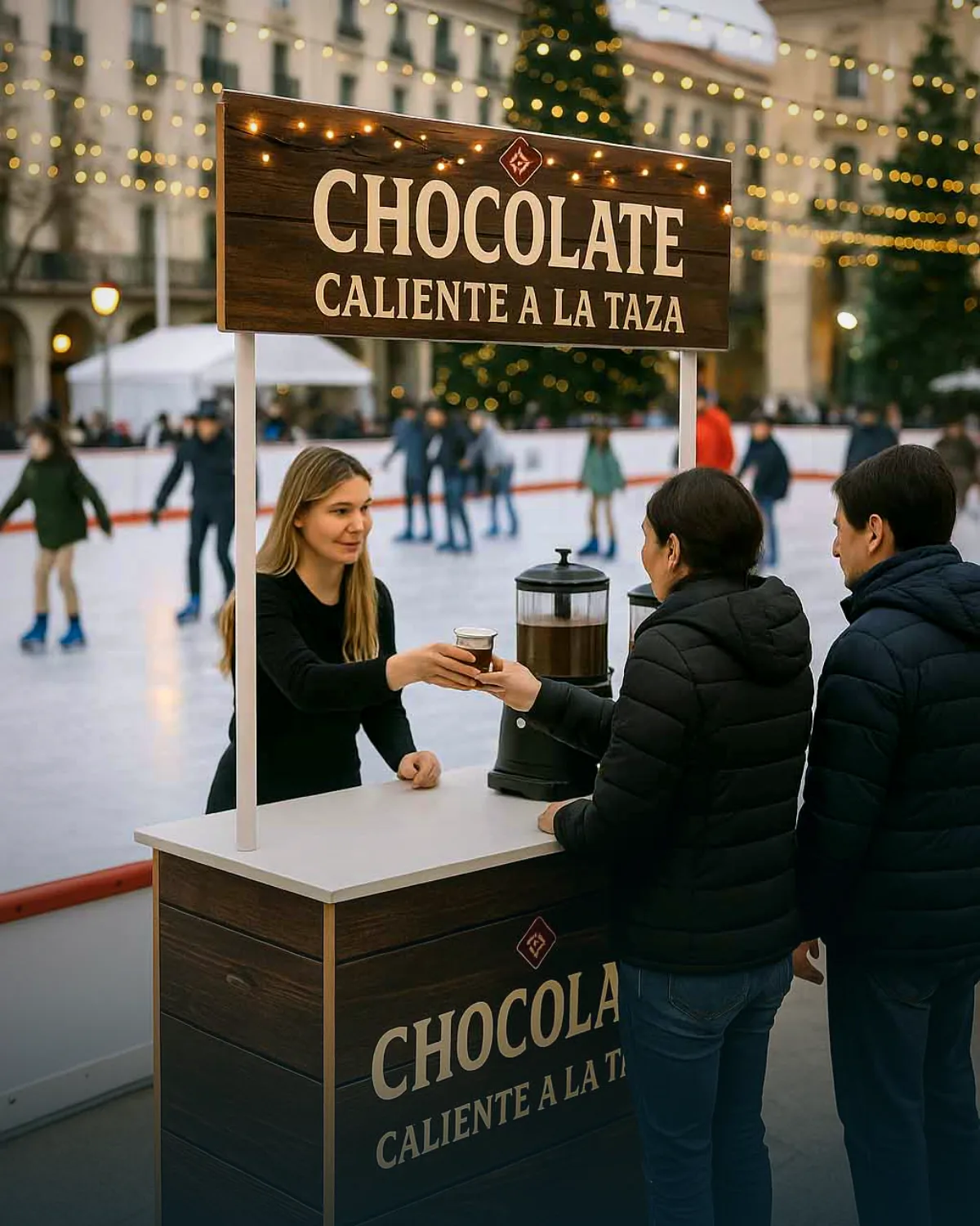 Puesto de chocolate caliente junto a la pista